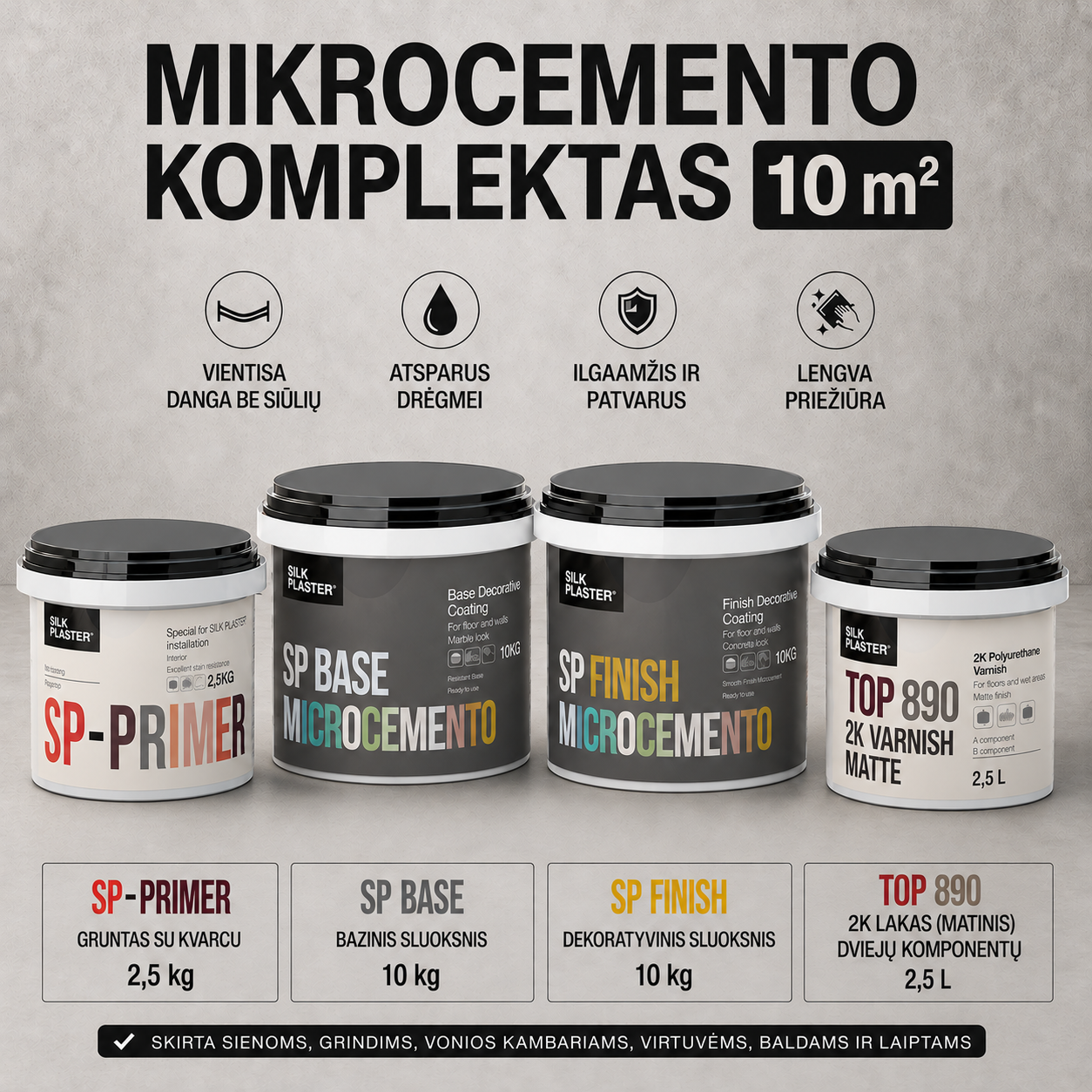 Mikrocemento komplektas spalva N40 4 Mikrocemento komplektas spalva N40 4